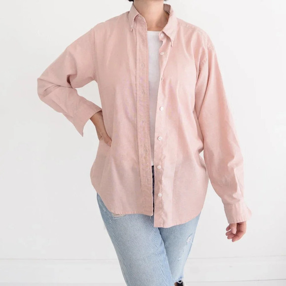 Vintage Bremare Pink Long Sleeve 70% Cotton  Button Up Shirt Size Medium - Picture 1 of 12